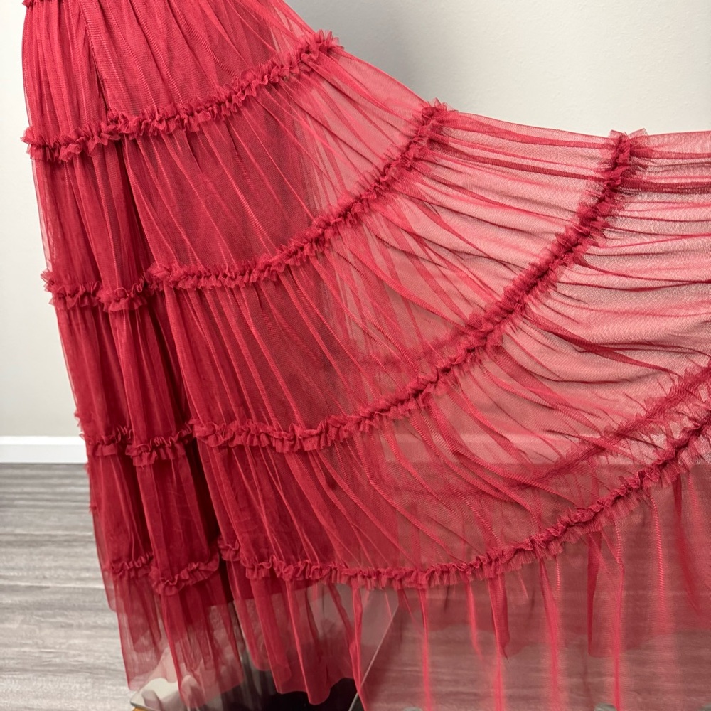 Ivy City Co. Anastasia Dress Sz M Dark Red Midi Embellished Tulle Holiday Party - Picture 5 of 14